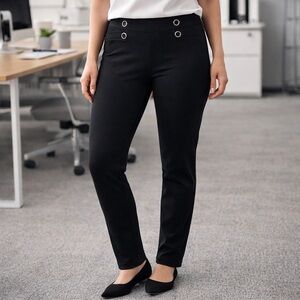 89th + Madison Black Ponte Pull-On Skinny Pants Women M‎ Grommet Waist Workwear